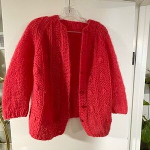 Hot Pink Knitted Button Down Sweater